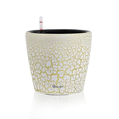 Dexceder 9x8 Self Watering Planter (White Gold Crackle) - color: White Gold, size: 9x8