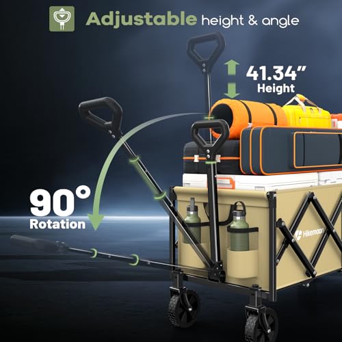 HIKEMOON 34'' Extra Long Folding Portable Wagon Cart, 120L 360LBS Khaki - color: Khaki