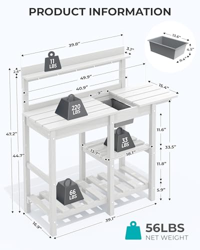 SERWALL Outdoor Potting Bench with Removable Sink,Gardening Table,White - color: White, size: Classic