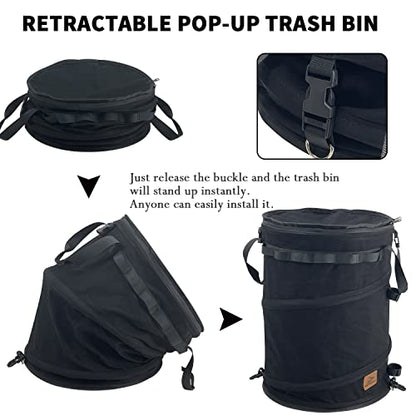 Sutekus Pop Up Storage Bin Collapsible Trash Can Recycle Container Reusable Utility Bag with Zippered Lid for Camping, Laundry, Garden (Black) - color: Black