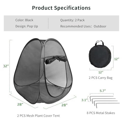 2PCS Large Netting Tent for Garden Protection Mesh Plant Cover from Animals - color: Black 2pcs
