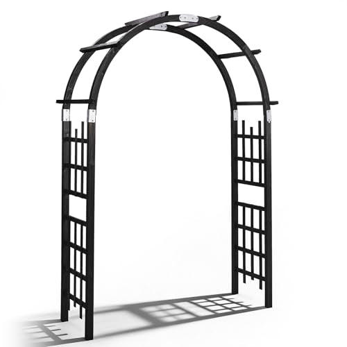 VINGLI 7FT Wooden Garden Arch with Trellis, Freestanding Curved Top Arbor with Sturdy Metal Connections, Rustic Wedding Backdrop Stand for Climbing Plants, Outdoor Patio, Lawn, Garden Decor (Black) - color: Black