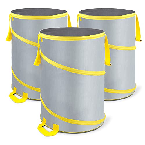 3 Pack 30 Gallon Collapsible Trash Can, Reusable Garden Leaf Bag, Pop-Up Portable Yard Waste Bags for Lawn Debris, Camping, Autumn Cleanup - Easy Storage & Carry
