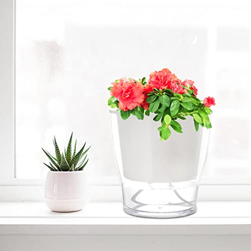 ZOOFOX 4 Pack Self Watering Pots for Indoor Plants, 7 Inch Large Clear Plastic Automatic-Watering Plant Pot, Modern Decorative Pot for Indoor Plants, Flowers, Herb, Aloe, Orchid, African Violets