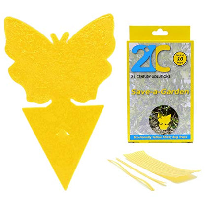 Yellow Dual Sticky Fly Traps 10-Pack for Gnat Whiteflies Fungus Gnats Flying Insects - Houseplant Disposable Glue Trappers Save a Garden Butterfly Shape