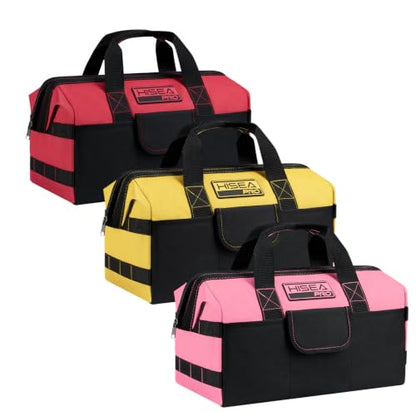 HISEA 3 Pack Heavy Duty Tool Bag, 13-Inch Waterproof Tools Organizer Tote - color: Red, Yellow, Pink, size: 13 Inch