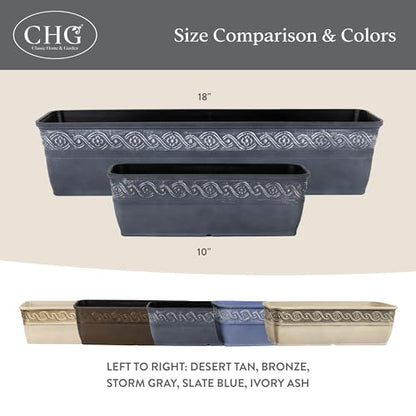 Classic Home and Garden Corinthian Trough Planter, 10", Slate Blue (3 Pack) - color: Slate Blue