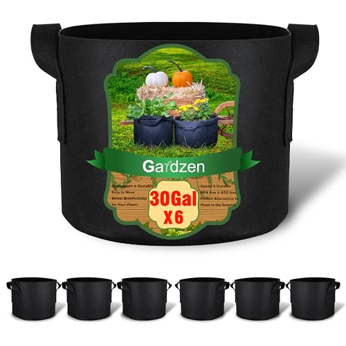 Gardzen 6-Pack 30 Gallon Grow Bags, Aeration Fabric Pots with Handles, Heavy Duty Cloth Pots for Plants - size: 30 Gallons