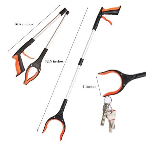 32" Trash Grabber Reacher Tool, Reach Grabbers for Seniors Heavy Duty, Elderly Assistance Products with Magnet Picker Upper, Gripper Pick up Sticks Hand Tools Gripper Pickup Mobility Aids (Orange) - color: Orange