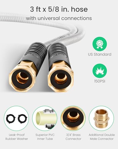 Cesun Female to Female Garden Hose 3 ft, Metal Short Water Hose, 3ft x 5/8" - size: 3ft Female to Female