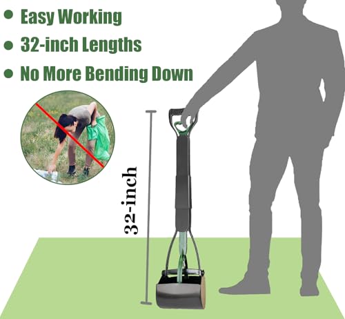 32'' Pooper Scooper for Large Small Dogs Heavy Duty, Long Handle Poop Scoop for Yard, Grass, Gravel, Dog Poop Grabber with High Strength Material and Durable Spring(Dark Green) - size: 1 Piece(32-inch length)Dark Green