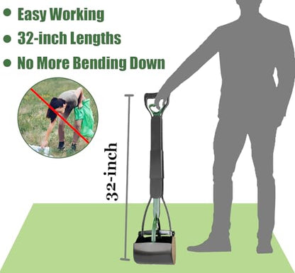 32'' Pooper Scooper for Large Small Dogs Heavy Duty, Long Handle Poop Scoop for Yard, Grass, Gravel, Dog Poop Grabber with High Strength Material and Durable Spring(Dark Green) - size: 1 Piece(32-inch length)Dark Green