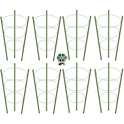 8 Pack Tomato Cage, 18 inches Plant Support Cages for Garden, Upgrade Garden Plant Stakes with Adjustable Rings, Plants Trellis for Tomato, Flower, Climbing Plants, with Twist Tie