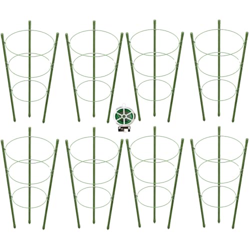 8 Pack Tomato Cage, 18 inches Plant Support Cages for Garden, Upgrade Garden Plant Stakes with Adjustable Rings, Plants Trellis for Tomato, Flower, Climbing Plants, with Twist Tie