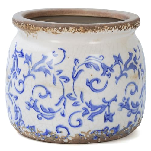 Dosayes Flower Pot,Vintage Ceramic Pot for Plant with Drainage Holes - color: Blue