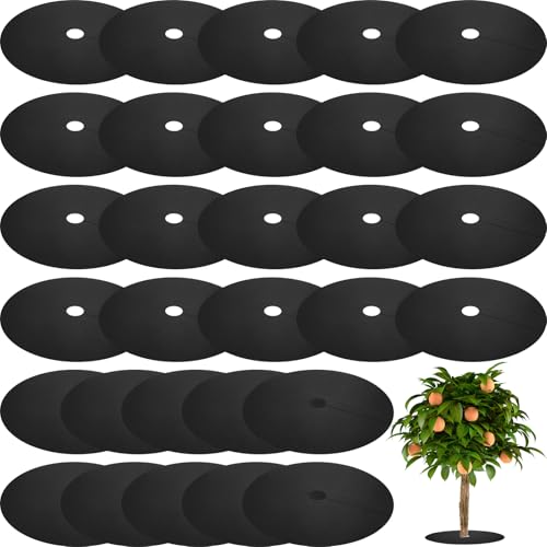 Macarrie 30 Pcs Weed Barrier Mat Tree Mulch Ring Fabric Cover, 16.5 Inch - size: 16.5 Inch