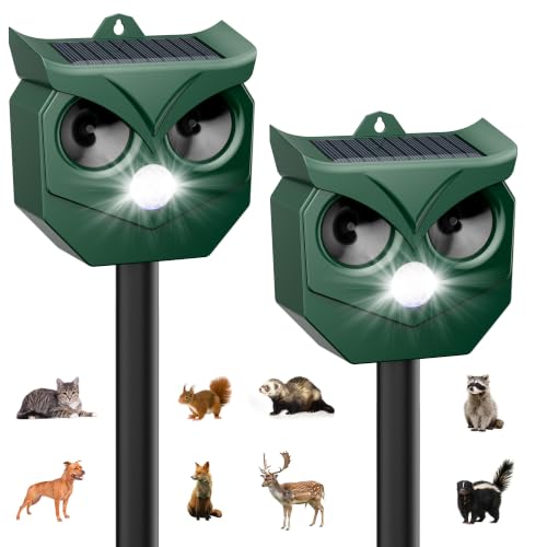 Solar Ultrasonic Animal Repeller, Outdoor Cat Deterrent for Deer Squirrels