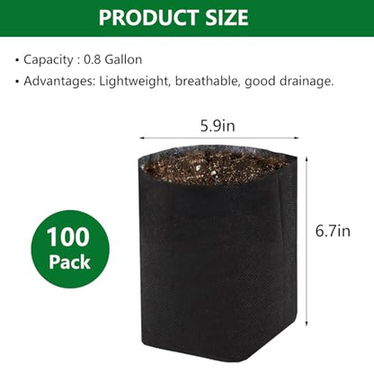 Belit 0.8 Gallon Plant Nursery Bags, 100 Pcs Non-Woven Grow Bags for Vegetable, Flower, Starting saplings - size: 0.8 Gallon /100Pcs