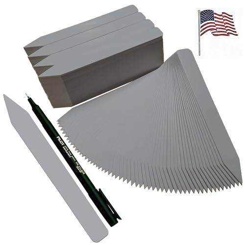 6" x 5/8" Grey Premium Pot Stakes with Marker - 300 Pcs - Plastic Plant Tags and Labels - Nursery Garden Tree Labels Waterproof Writeable | Made in The USA |