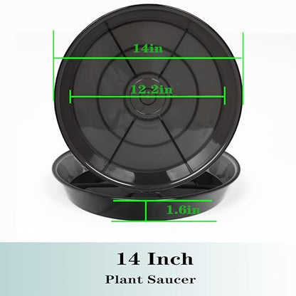 NIMYAU Large Plant Saucer 14 Inch 2 Pack, Plant Trays for Pots Heavy Duty Round Plastic Plant Saucers for Indoors Outdoors, Flower Pot Drip Trays, Clear Black Flower Plant Pot Saucer, Plant Pot Tray - size: 14"-2 Pack