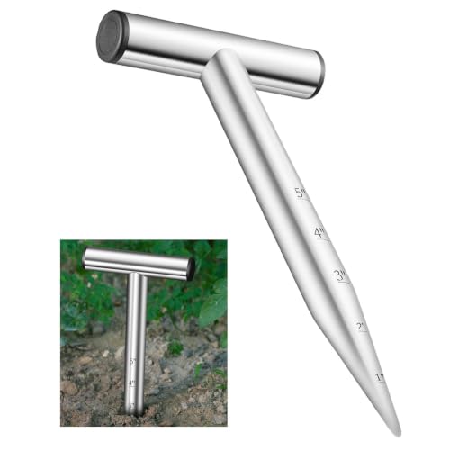 Stainless Steel Hand Dibber, Bulb Planter Tool, Hole Digger with Depth Markings T-Shape Handle Comfortable Grip for Seeds Bulbs Planting Seedl Seedlings Garden & Lawn