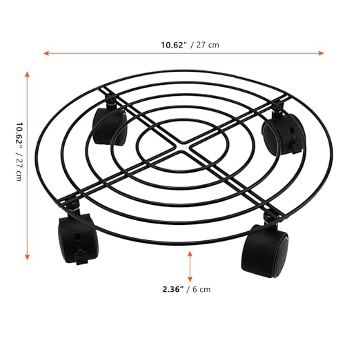 SINJEUN 4 Pack 10.6 Inch Metal Plant Caddy, Rolling Potted Plant Dolly, Flower Pots Plant Stand with Lockable Wheels for Indoor and Outdoor Planter Pots, Black