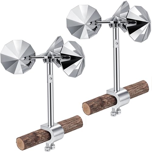 2 Pack Reflective Spinning Bird Deterrents with Adjustable Clamp-On Bases