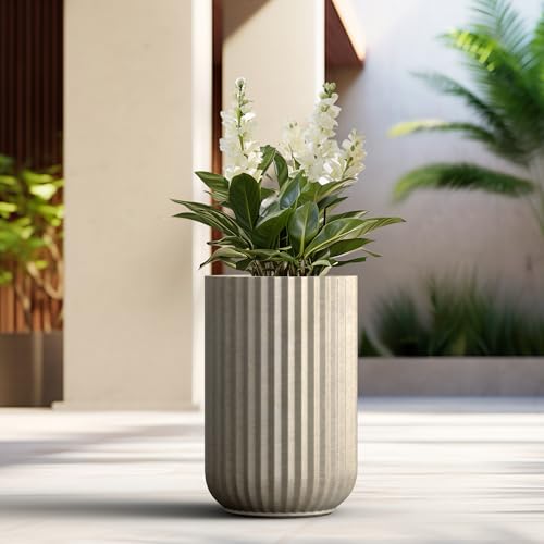 Kante Large Round Column Weathered Concrete Planter 21.7" Tall, Outdoor - color: Weathered Concrete, size: 14"w x 21.7" h