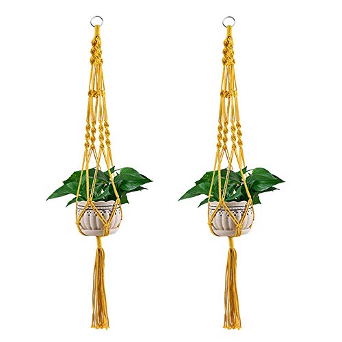 Vpang 2 Pack Colorful Cotton Macrame Plant Hanger, Outdoor Indoor Hanging Planter Basket Flower Pot Holder Boho Home Decor 40 Inch (Yellow) - color: Yellow