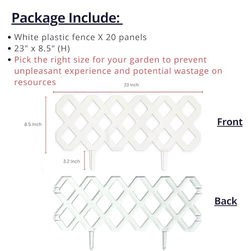 LaLaGreen Decorative Garden Edging Border (23in, 20 Pack) White Fence Panel - color: White x 20