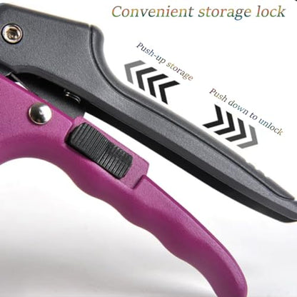 Premium 8 inch garden clippers, 3 Times Easy to Work, Arthritis Weak Hand Snips (Pulley lever -pruners- Purple) - color: Purple
