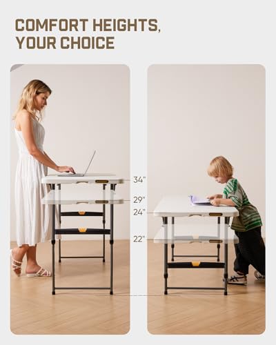 FanttikOutdoor Folding Table 4 Foot Quick Adjust Portable Plastic 4 Heights - color: Granite White