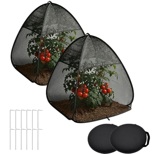 2PCS Pop Up Insect Barrier Plant Cover Tent,Garden Plant Protectors Mesh (Black) - color: Black