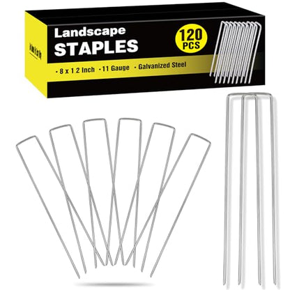 HongWay 120 Pack Landscape Staples 8 Inch, Galvanized Garden Stakes - size: 8 Inch, 120pcs