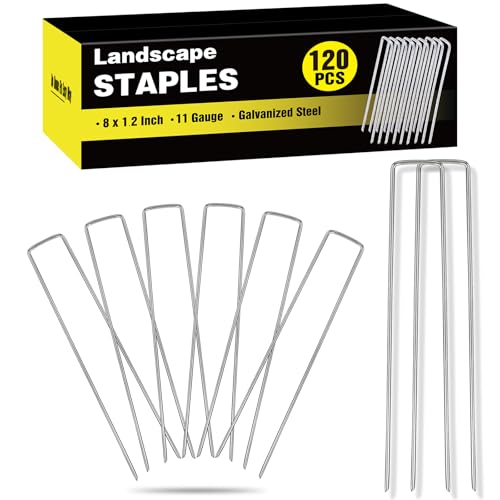 HongWay 120 Pack Landscape Staples 8 Inch, Galvanized Garden Stakes - size: 8 Inch, 120pcs
