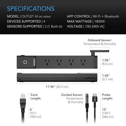 AC Infinity Outlet AI, Environment Controller, Smart WiFi Power Strip - style: 4 Plugs