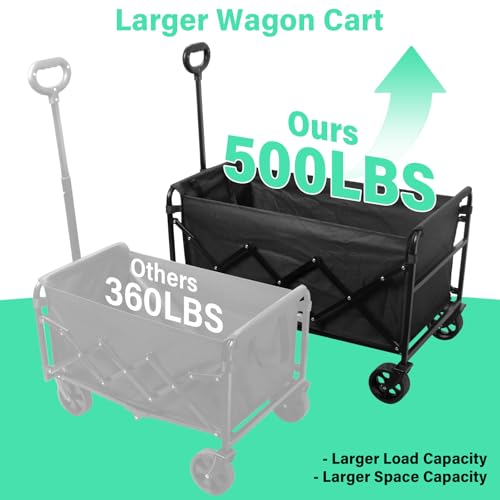 Folding Wagon Cart with All-Terrain Wheels – Heavy Duty Collapsible Utility Wagon for Grocery, Sports, Garden, Camping, Shopping (Black 500LBS) - color: Black_500lbs