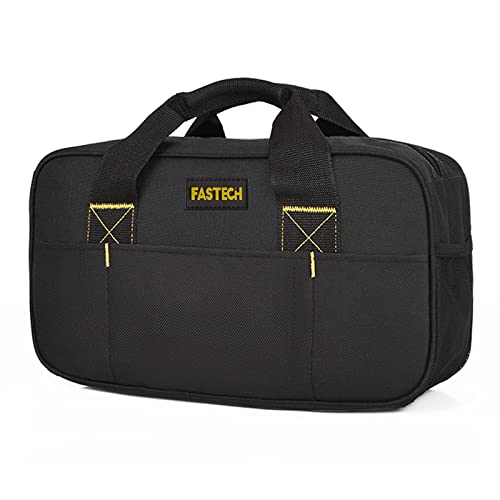 FASTECH Heavy Duty Tool Bag 14-Inch, Wide Mouth Tool Tote Bag, Waterproof Tool Organizer Bag, Electricians Repairman Tools Tote Bag (Black) - size: Black