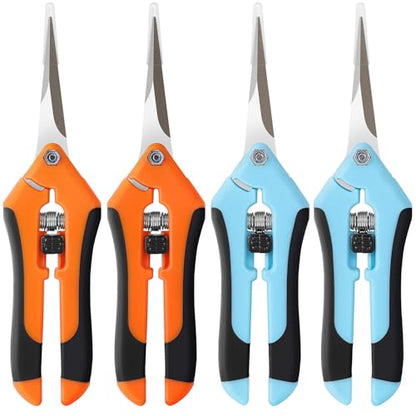 4 Pack Pruning Shears 6.5 Inch Stainless Steel Garden Scissors - color: Orange Blue
