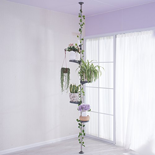 BAOYOUNI Plant Stand 5-Tier Tension Rod Pole Flower Holder Rack ，Grey - color: Grey, size: 1 x 5 Tier