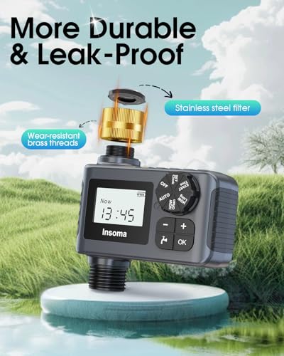 Water Timer with Brass Inlet & Outlet for Outdoor Garden Hose, Hose Timer with Rain Delay/Manual Mode, Automatic Drip Irrigation Controller System for Lawn Yard Garden Watering - color: Gray, size: 1 Outlet