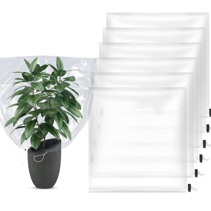 6Pcs 39"x39" Winter Plant Cover Freeze Protection, Plastic Plant Frost Bags - size: 39"H, 39" Opening