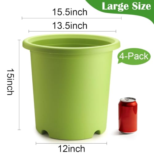 4-Pack 16 inch Large Deep Planters for Outdoor Plants, Heavy-Duty Plant Pot - color: Light Green
