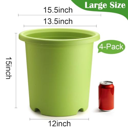 4-Pack 16 inch Large Deep Planters for Outdoor Plants, Heavy-Duty Plant Pot - color: Light Green
