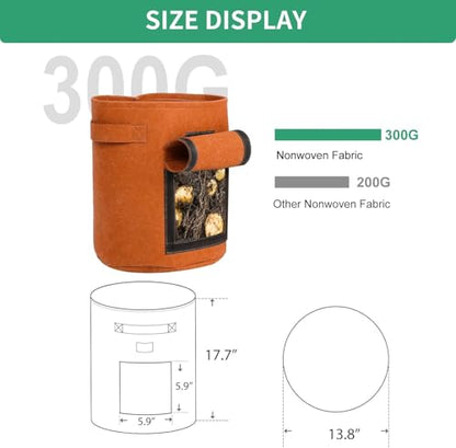 5-Pack 7 Gallon Grow Bags with Harvest Window 300g Thickened Nonwoven Fabric Heavy Duty Plant Pots for Vegetables, Potato, Tomatoes Carrots Gardening Containers with Handles Orange