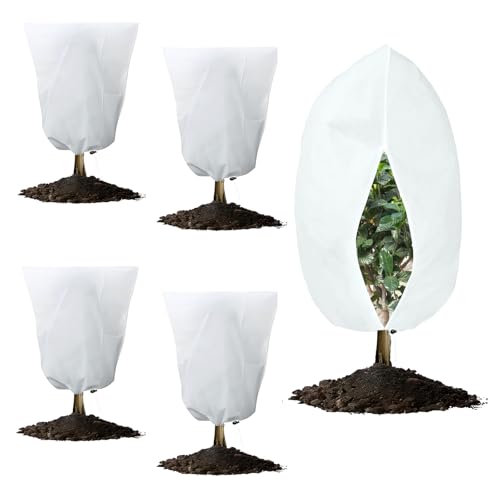 5-Pack Plant Covers Freeze Protection, Drawstring Tree Cover with Zipper, Winter Freeze Plant Protection, Tree Jacket Frost Blanket for Outdoor Plants, 78.7”×94.5” - size: 54"×72"