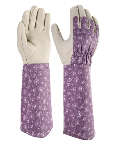 Long Gardening Gloves for Women Men, Thorn Proof Rose Pruning Gloves, Breathable Lightweight Garden Work Gloves - color: Purple