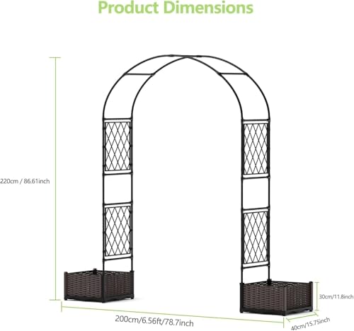 Garvee Garden Arbor with 2 Planter Boxes, PE Coated Garden Arch Trellis - size: 6.5 × 7.2 ft