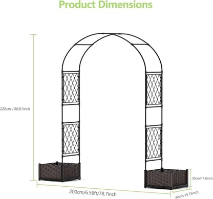 Garvee Garden Arbor with 2 Planter Boxes, PE Coated Garden Arch Trellis - size: 6.5 × 7.2 ft