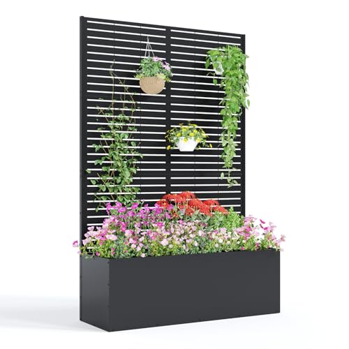 Garvee 71"x47"x16" Metal Planter Box with Trellis for Climbing Plants Vines - color: Lourvered, size: no Wheel